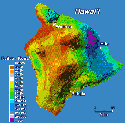 Image of the Big Island's rainfall average range.